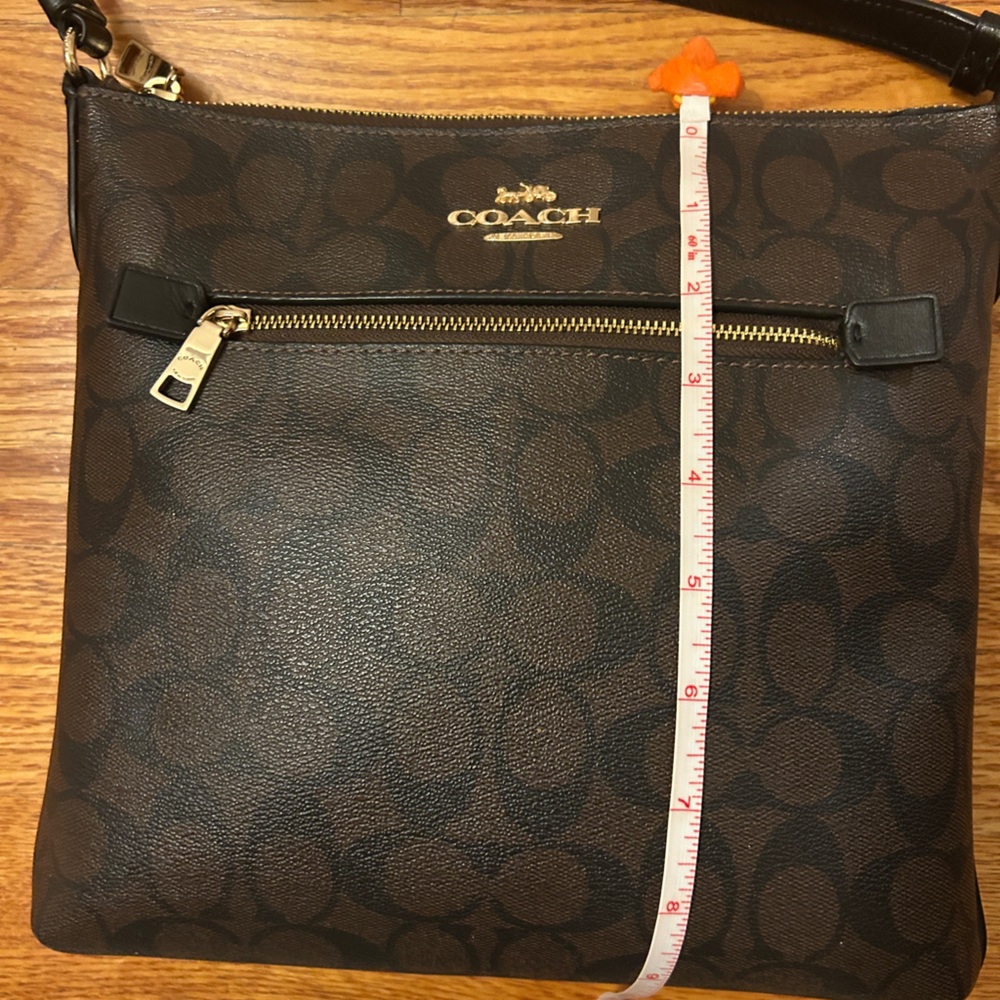 Coach Signature Brown Black Gold Accents Rowan File Shoulder Bag - Picture 7 of 10